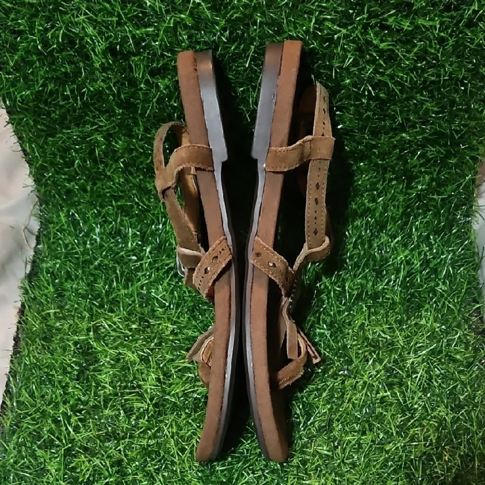 rare Yellow Box Boho Dark Brown Strappy Sandals womens size 8.5 festival - Picture 2 of 6
